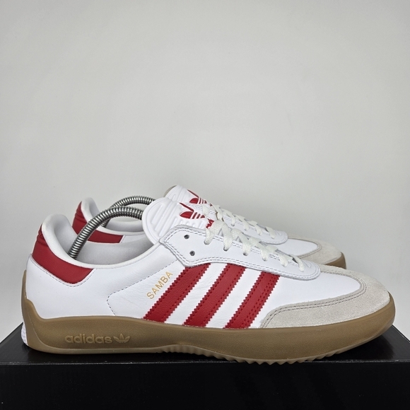 adidas Puig Samba \'White Better Scarlet Gum\' Men\'s Skateboarding Shoes Size 10